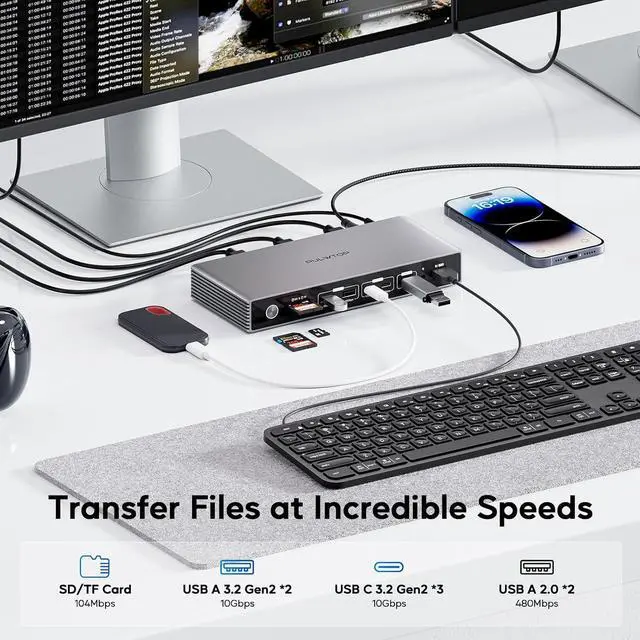 Alt view image 5 of 7 - Displaylink Docking Station, PULWTOP USB C DisplayLink Dock Triple Displays for MacBook M1/M2/M3/M4 Windows, 8K/4K@60Hz Displaylink Dock with 3HDMI, 3 Display Port, PD 30W,USB A/C 10Gbps, Ethernet