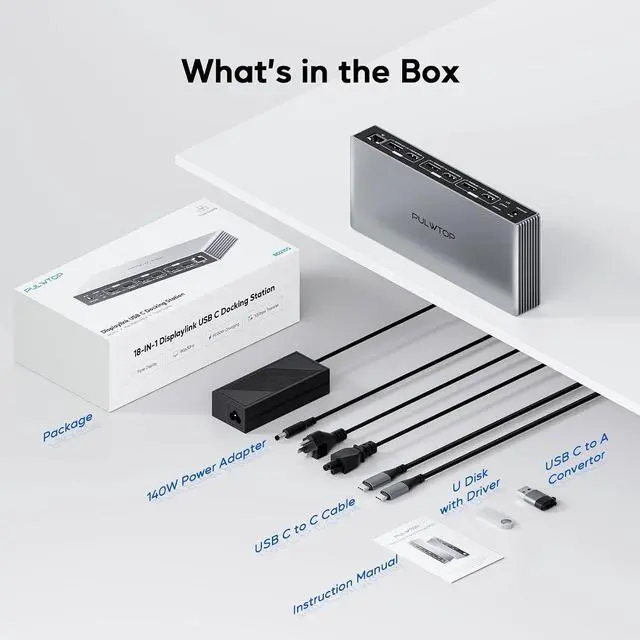 Alt view image 7 of 7 - Displaylink Docking Station, PULWTOP USB C DisplayLink Dock Triple Displays for MacBook M1/M2/M3/M4 Windows, 8K/4K@60Hz Displaylink Dock with 3HDMI, 3 Display Port, PD 30W,USB A/C 10Gbps, Ethernet