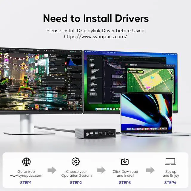 Alt view image 7 of 7 - Dual Monitor USB C Docking Station, USB C DisplayLink Docking Station for MacBook M1/M2/M3/M4, Windows, Dual Display Laptop Dock with 2 HDMI 2K@60Hz, USBC/B 5Gbps Data,RJ45