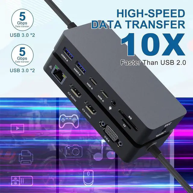 Alt view image 5 of 7 - Microsoft Surface Docking Station - Triple Displays 2 HDMI+VGA, 12 in 1 Surface Dock for Microsoft Surface Pro 11/10/9/8/X/7/6/5/4/3, Surface Laptop 7/6/5/4/3/2/1, Surface Laptop Go 3/2, Surface Book