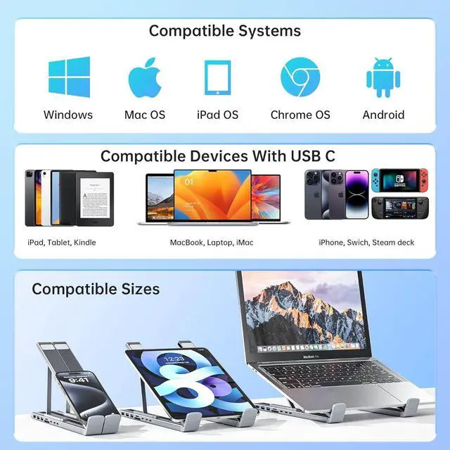 Alt view image 7 of 7 - Laptop Stand with Docking Station, 8 in 1 USB C Hub HDMI Portable Laptop Stand for Desk with USB Ports, Multiport USBC Dock Stands Foldable Adjustable Computer Riser Holder Dongle for MacBook
