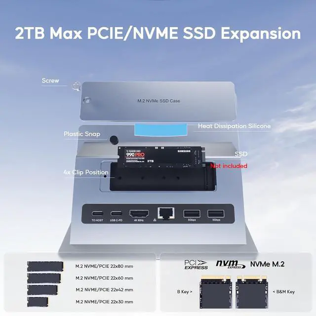 Alt view image 6 of 7 - Vertical USB C Docking Station for MacBook Pro Air, Laptop Docking Station with M.2 SSD Expansion Slot, HDMI 4K, 4 USB A/C Max 10Gbps, RJ45, SD/TF, PD Dock for Full-Featured Type-C Laptops
