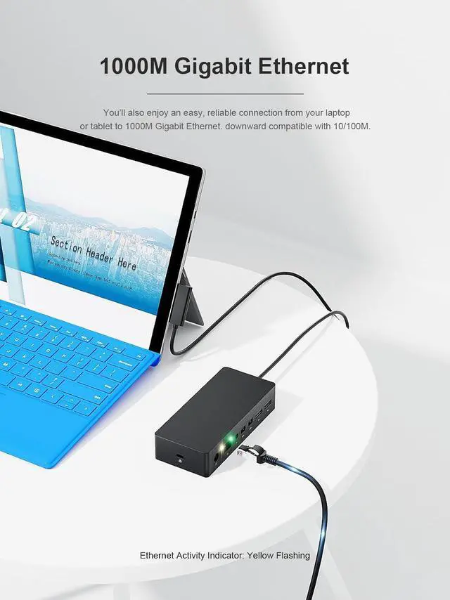 Alt view image 5 of 7 - Surface Pro Docking Station,Surface Dock with 90W Power Supply,Gigabit Ethernet,Mini DP*2,USB 3.0 * 4,Audio Compatible with Surface Pro 9/8/7/X/6/4/3,Surface Book,Surface Go,Surface Laptop/Laptop go