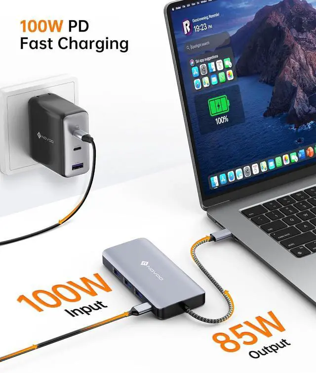 Alt view image 4 of 7 - USB C Docking Station, NOVOO Triple Display Type C Hub Dual Monitor HDMI 4K@60Hz DP Multiport Adapter 4USB Ethernet SD/TF 100W PD Dongle Data for Dell/Surface/HP/Lenovo Thinkpad Laptop