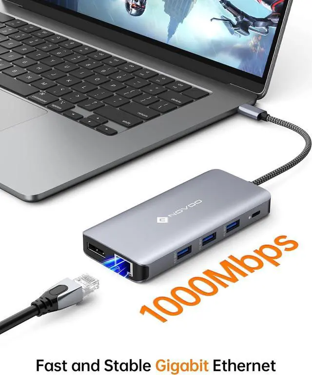 Alt view image 5 of 7 - USB C Docking Station, NOVOO Triple Display Type C Hub Dual Monitor HDMI 4K@60Hz DP Multiport Adapter 4USB Ethernet SD/TF 100W PD Dongle Data for Dell/Surface/HP/Lenovo Thinkpad Laptop