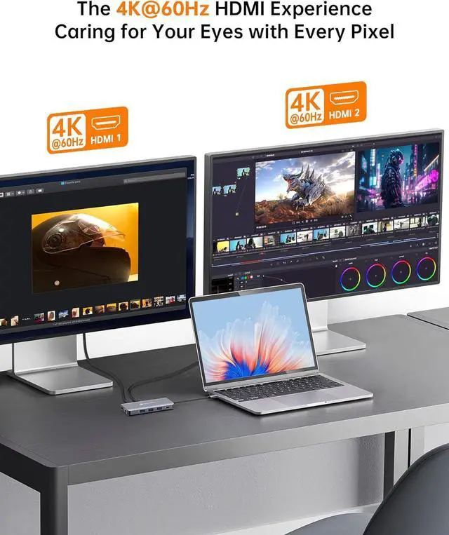 Alt view image 7 of 7 - USB C Docking Station, NOVOO Triple Display Type C Hub Dual Monitor HDMI 4K@60Hz DP Multiport Adapter 4USB Ethernet SD/TF 100W PD Dongle Data for Dell/Surface/HP/Lenovo Thinkpad Laptop