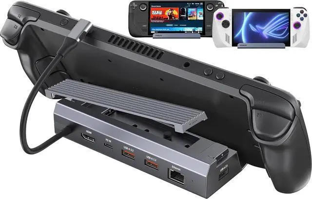Main image of M.2 Steam Deck Dock, Steam Deck Stand(6-in-1) with HDMI 2.0 4K@60Hz, Gigabit Ethernet 1000Mbps, 10Gbps USBA 3.2, 100W USB C PD Charging, USB 2.0, 10Gbps Docking Station for Valave Steam Deck/ROG Alloy