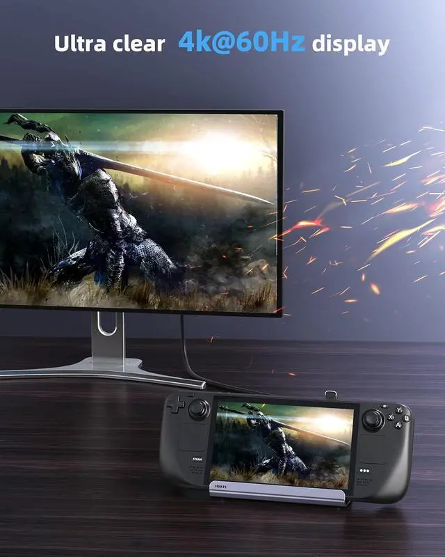 Alt view image 2 of 7 - M.2 Steam Deck Dock, Steam Deck Stand(6-in-1) with HDMI 2.0 4K@60Hz, Gigabit Ethernet 1000Mbps, 10Gbps USBA 3.2, 100W USB C PD Charging, USB 2.0, 10Gbps Docking Station for Valave Steam Deck/ROG Alloy