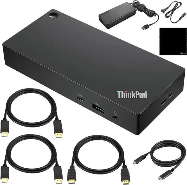 Main image of ThinkPad Docking Station 40AY0090US USB-C Dock (40AY) + UltraHD HDMI Cable + 2 Displayport Cables + Connectivity Bundle, Type-C Gen2 4K Dock