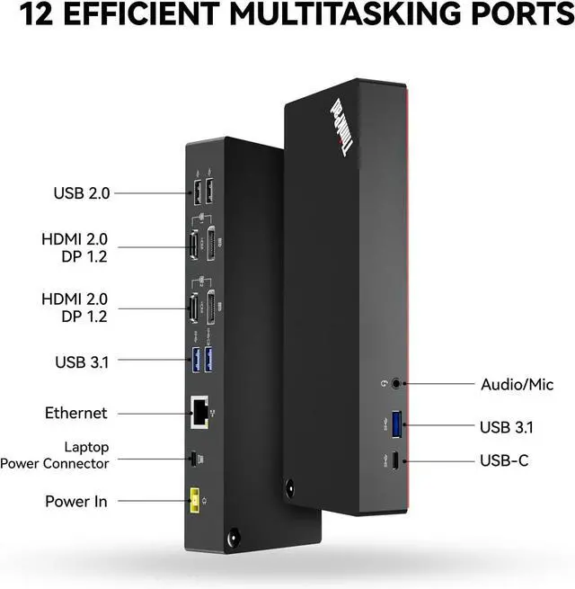 Alt view image 2 of 7 - ThinkPad 40AF0135 Hybrid Universal USB-C with USB-A Adapter Docking Station for Lenovo Laptops, Dual Monitor, Comes with ITSPWR 4K HDMI Cable + DP Cable + Cleaning Cloth