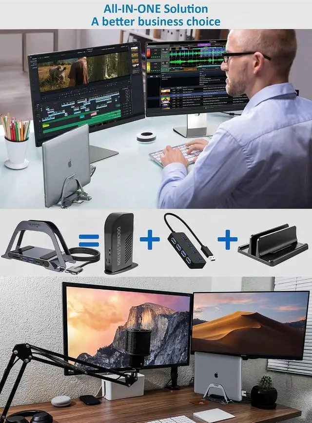 Alt view image 6 of 7 - USB C Docking Station Dual Monitor 4K for MacBook Pro/Air, Laptop Docking Station Stand Dual HDMI for Mac, Laptop Dock with 2 HDMI Ports, PD3.0, Ethernet, 3USB, SD/TF, Audio