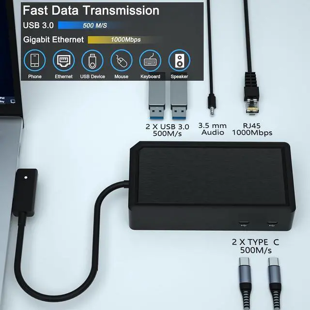 Alt view image 6 of 7 - New Surface Dock 2 with 199W Power Supply, Compatible with Surface Laptop Studio 2/Studio/7/6/5/4/3/2+/2/1,Surface Pro 12/11/10/9/8/7+/7/X/6/5, Laptop Go 3/2/1,Surface Go 4/3/2/1,Surface Book 2