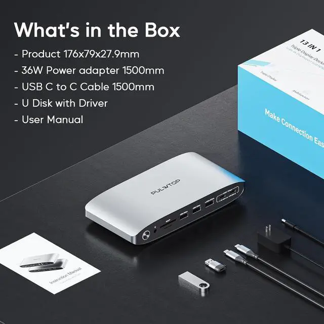 Alt view image 7 of 7 - Displaylink Docking Station, Triple Display DisplayLink Dock for MacBook M1/M2/M3 Windows, 4K@60Hz Laptop Docking Station with 2 HDMI, 2 Display Port, PD, USB C Data, 4 USBA, Ethernet, Audio