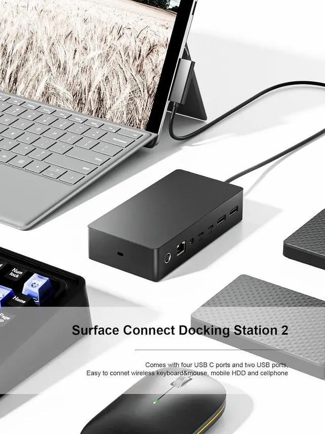 Alt view image 7 of 7 - Surface Dock 2,Surface Docking Station 2 with 199W Power Supply,Type-C 4K Display Port*2,USBA*2/Type C*2 Data Transmission,1G Ethernet,Audio Compatible with Surface Laptop,Go,Pro 11/10,Book 3/2