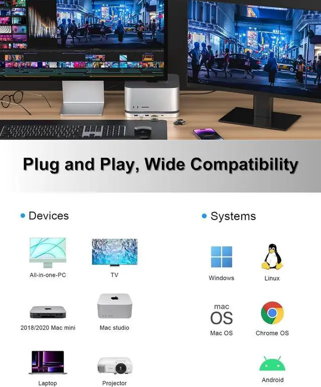 Alt view image 5 of 6 - GEWOKLIY Mac Mini Hub & Stand with SSD Enclosure for NVME/SATA M.2, Mac Mini Dock with USB C 10Gbps USB A/C Port, TF/SD Card Reader USB C Hub for Mac Mini M1/ M2 and Mac Studio | Accessories
