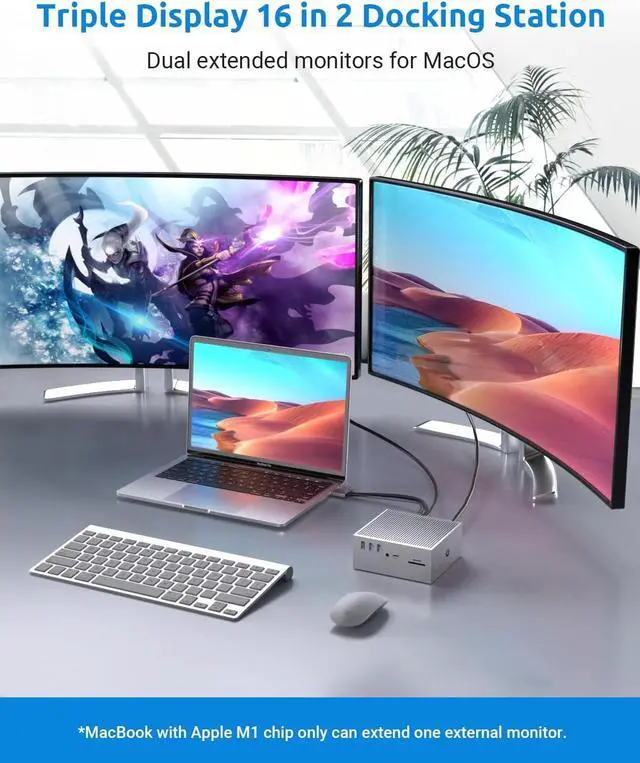 Alt view image 3 of 7 - 16 in 2 Docking Station, USB C Hub- Dual 4K HDMI, 6 USB, VGA, RJ45, SD/TF Card Reader - Triple Display for MacOS with Thunderbolt 3 (Not for M1)