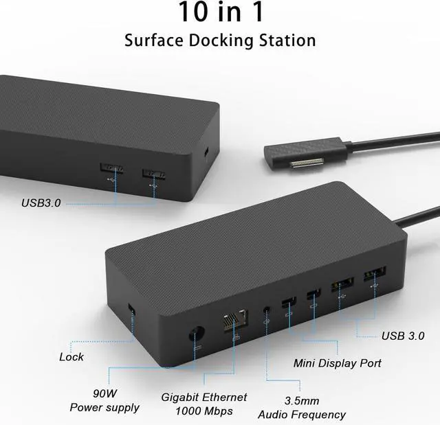 Alt view image 2 of 6 - Surface Docking Station with 90W Power Supply, Double mini DP, 4 USB3.0, 3.5mm Audio Output Compatible with Surface Pro 8/X/7/6/4/3/2017, Laptop 4/3/2, Laptop go, Surface Book2/Book, Surface Go