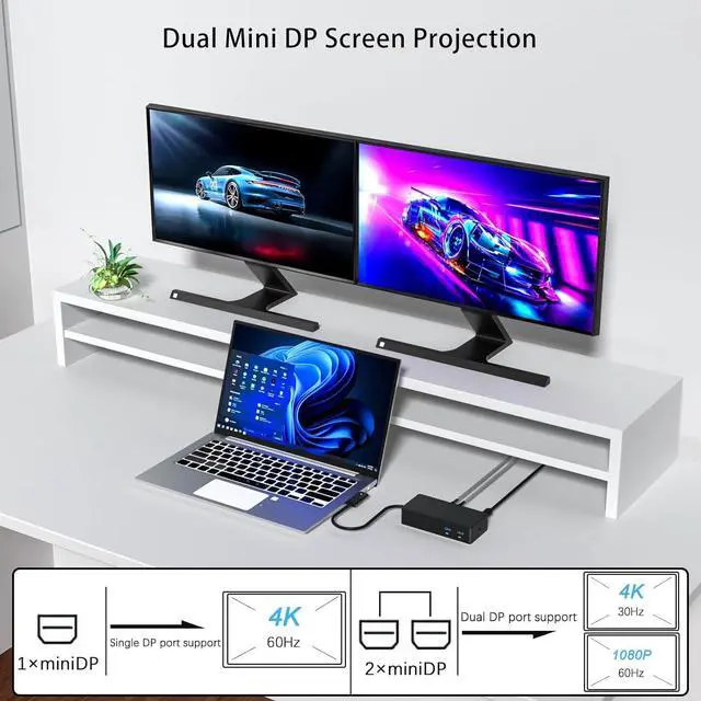 Alt view image 3 of 6 - Surface Docking Station with 90W Power Supply, Double mini DP, 4 USB3.0, 3.5mm Audio Output Compatible with Surface Pro 8/X/7/6/4/3/2017, Laptop 4/3/2, Laptop go, Surface Book2/Book, Surface Go