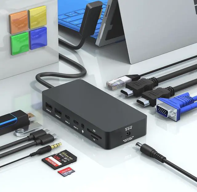 Main image of Microsoft Surface Docking Station,Triple Displays 2 HDMI+VGA, 12 in 1 Surface Dock for Microsoft Surface Pro 11/10/9/8/X/7/6/5/4/3, Surface Laptop 6/5/4/3/2/1, Surface Laptop Go 3/2/1, Surface Book