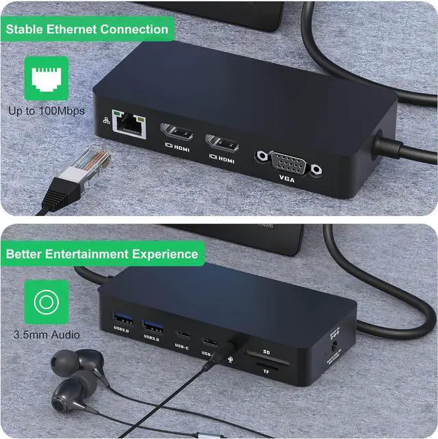 Alt view image 6 of 7 - Microsoft Surface Docking Station,Triple Displays 2 HDMI+VGA, 12 in 1 Surface Dock for Microsoft Surface Pro 11/10/9/8/X/7/6/5/4/3, Surface Laptop 6/5/4/3/2/1, Surface Laptop Go 3/2/1, Surface Book
