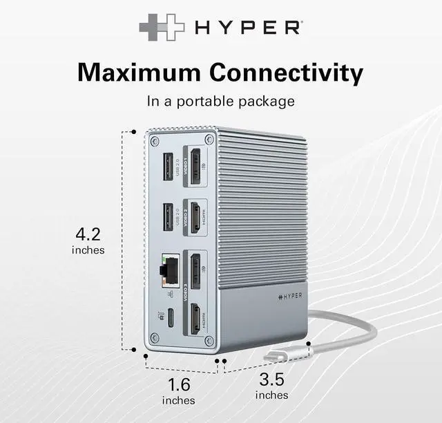 Alt view image 4 of 7 - HyperDrive USB-C & Thunderbolt 4 GEN2 12-in-1 Docking Station, 100W PD for MacBook Pro/Air, iPad, PC, 4K USB C Triple Display, 10Gbps, Gigabit Ethernet