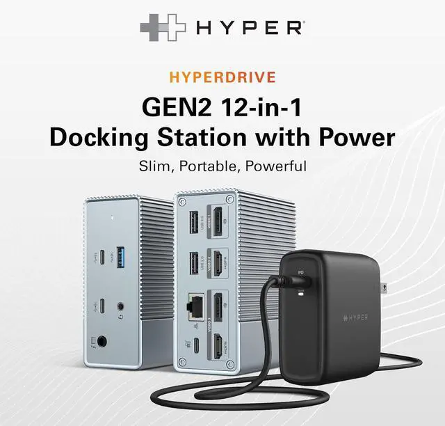 Alt view image 2 of 7 - HyperDrive USB-C & Thunderbolt 4 GEN2 12-in-1 Docking Station, 100W PD for MacBook Pro/Air, iPad, PC, 4K USB C Triple Display, 10Gbps, Gigabit Ethernet