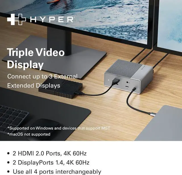 Alt view image 7 of 7 - HyperDrive USB-C & Thunderbolt 4 GEN2 12-in-1 Docking Station, 100W PD for MacBook Pro/Air, iPad, PC, 4K USB C Triple Display, 10Gbps, Gigabit Ethernet