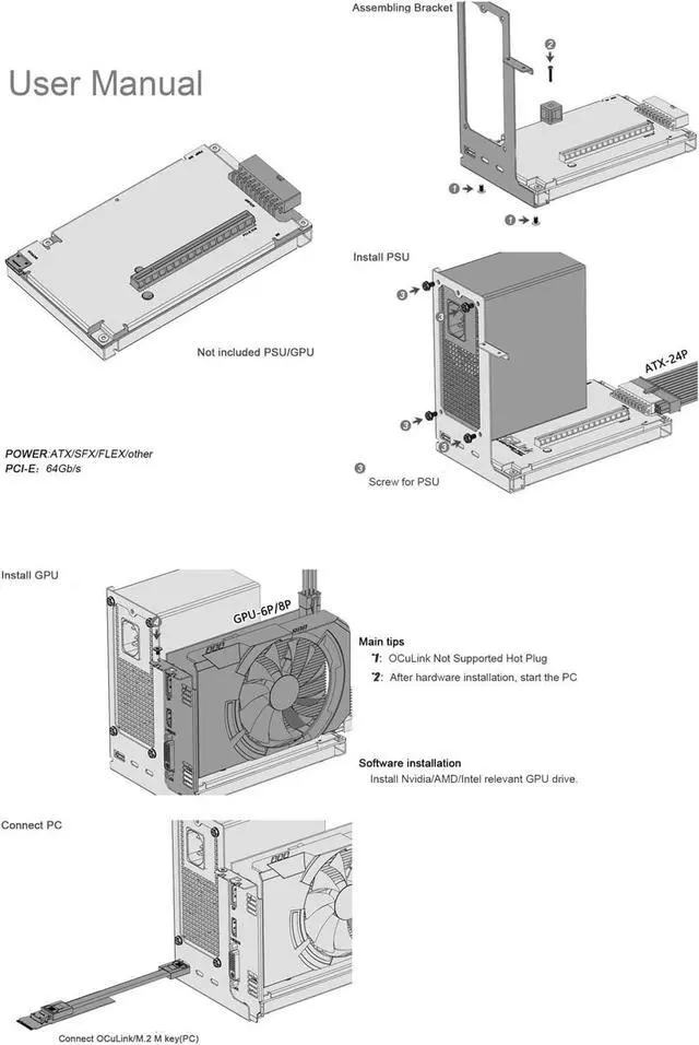 Alt view image 6 of 7 - OCuLink External Graphics Card Dock OCuP4 OCuP4v2 Docking Station PCIE4.0 for Quick Card Expansion Improved