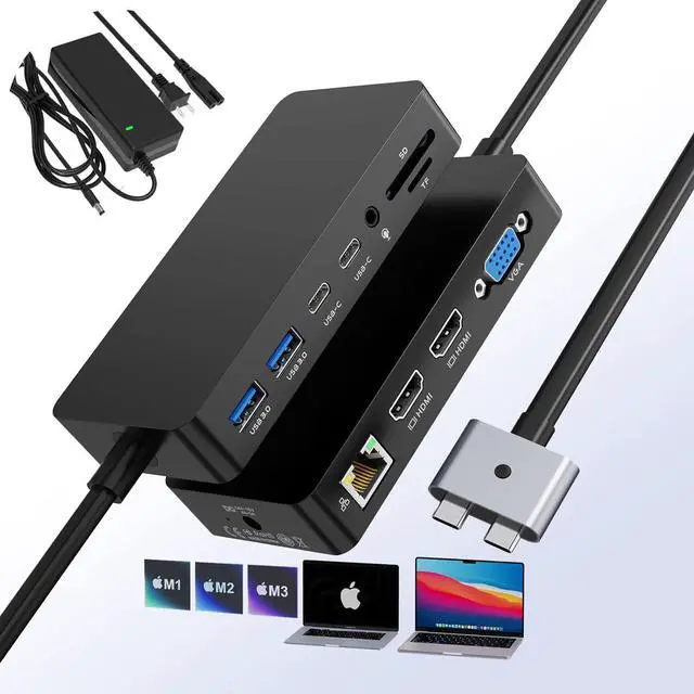 Main image of 12-in-2 Docking Station MacBook Pro Triple Display Dual HDMI+VGA with 100W Power Adapter, 4K@60Hz Mac Dock for MacBook Pro Air M1/M2/M3 Pro with 2*HDMI VGA Ethernet SD/TF Audio 4*USB 96W PD US