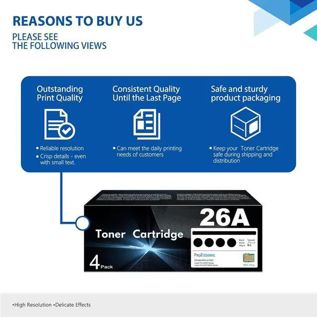 Alt view image 6 of 7 - Ennovor 26A Toner Cartridge Black 4-Pack Replacement for HP 26A CF226A Toner Cartridge Works with Laser Pro MFP M426m M426dw M426fdn M426fdw M427dw Series Printer (with Chip)