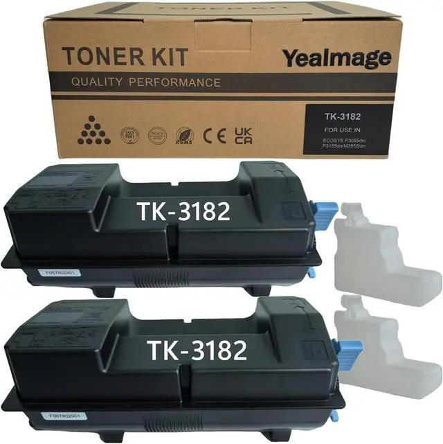 Main image of Ennovor 2 Pack TK3182 Black Toner Cartridge for Kyocera ECOSYS P3055dn / P3155dn / M3655idn, High Pages Yield, Japanese Toner, Up to 25,000 Pages