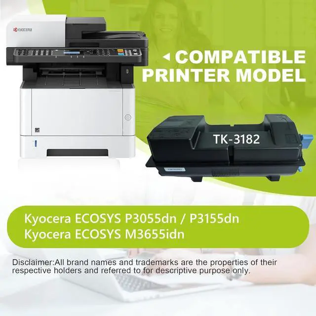 Alt view image 2 of 7 - Ennovor 2 Pack TK3182 Black Toner Cartridge for Kyocera ECOSYS P3055dn / P3155dn / M3655idn, High Pages Yield, Japanese Toner, Up to 25,000 Pages