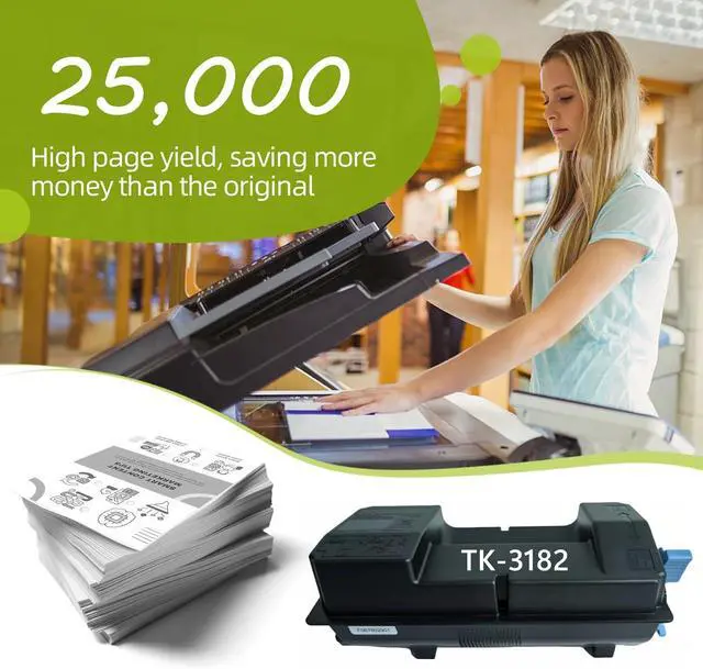 Alt view image 3 of 7 - Ennovor 2 Pack TK3182 Black Toner Cartridge for Kyocera ECOSYS P3055dn / P3155dn / M3655idn, High Pages Yield, Japanese Toner, Up to 25,000 Pages