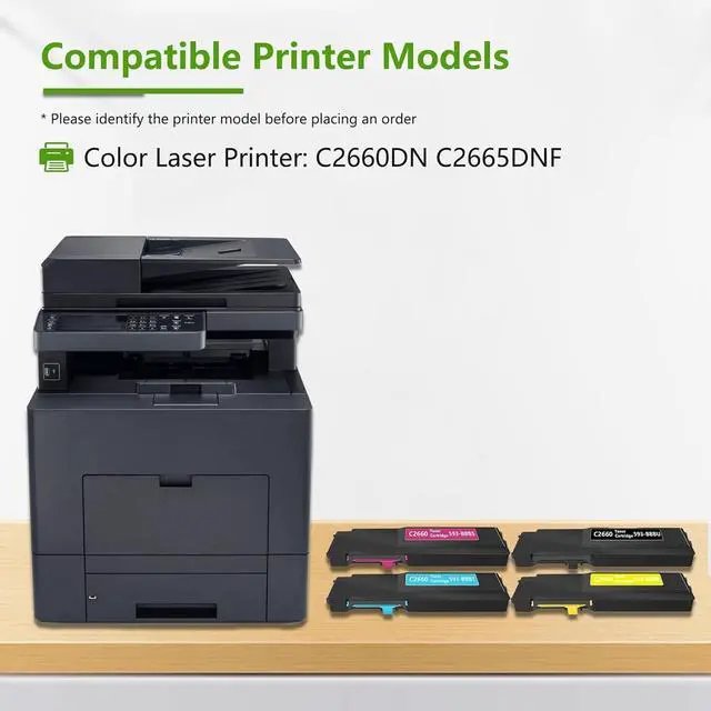 Alt view image 2 of 6 - C2660 C2665 Toner Cartridge High-Yield Replacement for Dell C2660 593-BBBU 593-BBBT 593-BBBS 593-BBBR for C2660 C2660dn C2665dnf Printer (4 Pack 1BK/1C/1M/1Y)