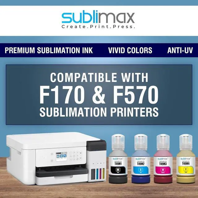 Alt view image 2 of 7 - Ennovor Sublimation Ink Compatible for F170 and F570 Printer - Bundle with Sublimation Paper, Gloves and 3 Tapes (T49M1 Black, T49M2 Cyan, T49M3 Magenta, T49M4 Yellow)