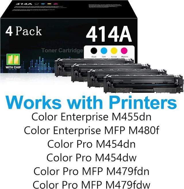 Alt view image 2 of 6 - 414A Toner Cartridges with Chip 4-Pack W2020A Black, W2021A Cyan, W2022A Yellow, W2023A Magenta Works with Color Laserj Pro MFP M479 Series, Color Laserj Enterprise M455dn, MFP M480f; Pro M454 Series