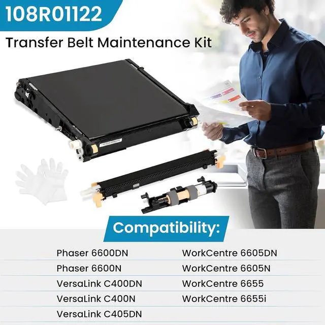 Alt view image 2 of 7 - 108R01122 Transfer Belt Assembly Kit Compatible with Phaser 6600 VersaLink C400 C405 WorkCentre 6605 6655 6655i, Include Transfer Belt, Feed Roller, Bias Transfer Roller, Gloves