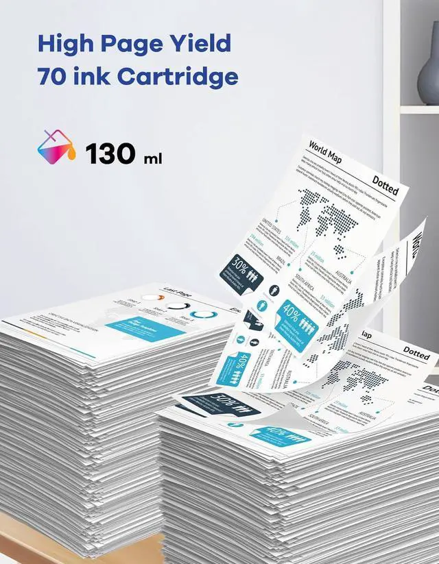 Alt view image 3 of 6 - 70 Ink Cartridges 130ml C9448A C9449A C9450A C9452A C9453A C9454A Ink Replacement for HP 70 Ink Cartridge for DesignJet Z5400 Z5200 Z3200 Z3100 Z2100 Large Format Printer Ink 6-Pack (MK/PK/G/C/M/Y)