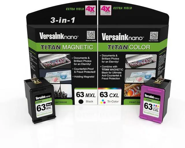 Main image of Ennovor VersaInk-Nano HP 63 MXL Titan-Magnetic Black & Color 2-Pack - Replaces HP 63 and 63 XL, Works with HP DESKJET 1112,2130,3630,OFFICEJET 3830,4650,5200,Envy 4510,4520
