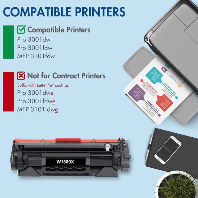 Alt view image 3 of 7 - Ennovor 138X W1380X Black Toner Cartridge Compatible Toner Cartridge Replacement for HP 138X W1380X 138A W1380A for Pro 3001dw 3001fdw MFP 3101fdw Series Printer Ink (2-Pack)