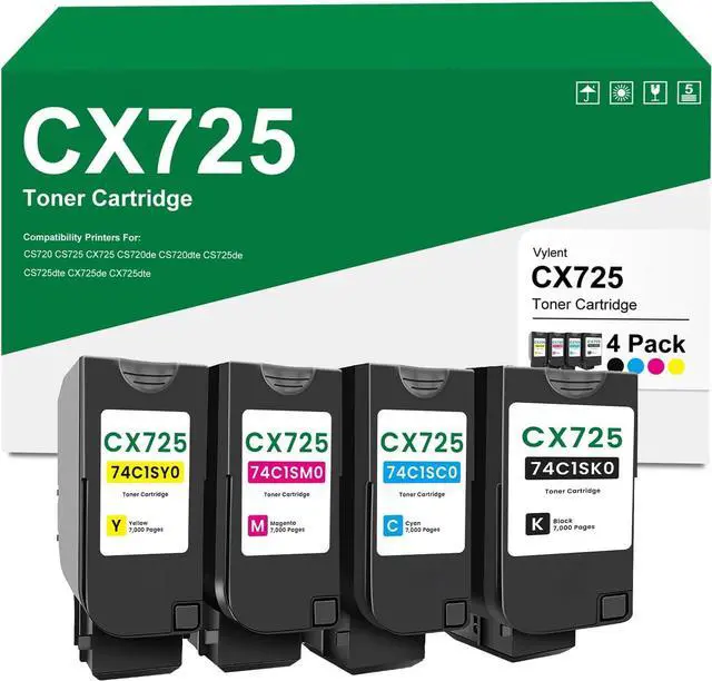 Main image of Ennovor CX725 74C1SK0 74C1SC0 74C1SM0 74C1SY0 4 Pack High Yield Toner Cartridges Replacement for Lexmark CS720de CX725de CX725dhe CS720dte CX725dth CS725de Printers (4 Pack)