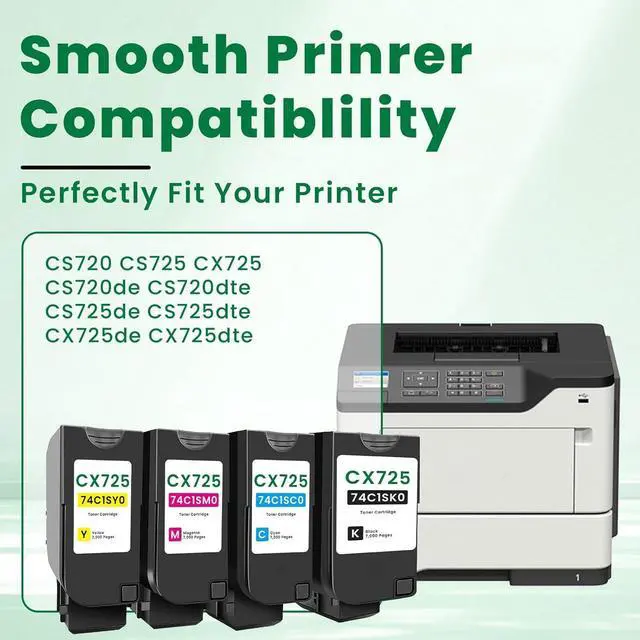 Alt view image 2 of 7 - Ennovor CX725 74C1SK0 74C1SC0 74C1SM0 74C1SY0 4 Pack High Yield Toner Cartridges Replacement for Lexmark CS720de CX725de CX725dhe CS720dte CX725dth CS725de Printers (4 Pack)