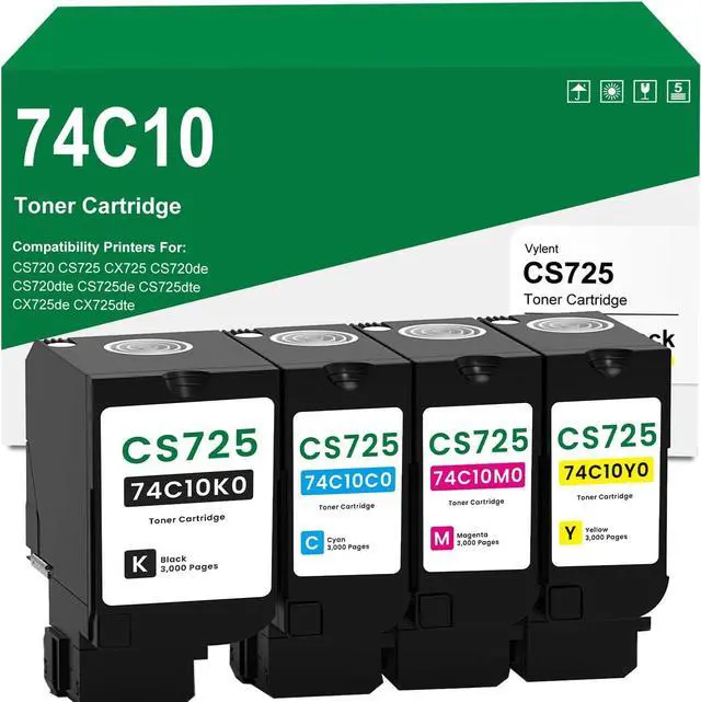 Main image of CS725 74C10 74C10K0 74C10C0 74C10Y0 74C10M0 Toner Cartridges 4PK High Yield Compatible for Lexmark CS725 74C10 CX725 74C1S for CS720de CX725de CX725dhe CS720dte CX725dth CS725de Printer Ink (4 Pack)