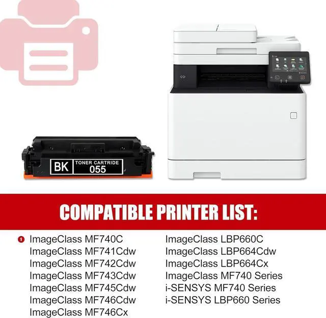 Alt view image 2 of 6 - 1 Pack of 055 CRG-055 3016C001 Black Toner Cartridge High Yield 3,000 Pages with Chip CRG-055 Compatible for Canon Color ImageClass MF740 Series MF740C i-SENSYS LBP660 Series MF740 Series Printer