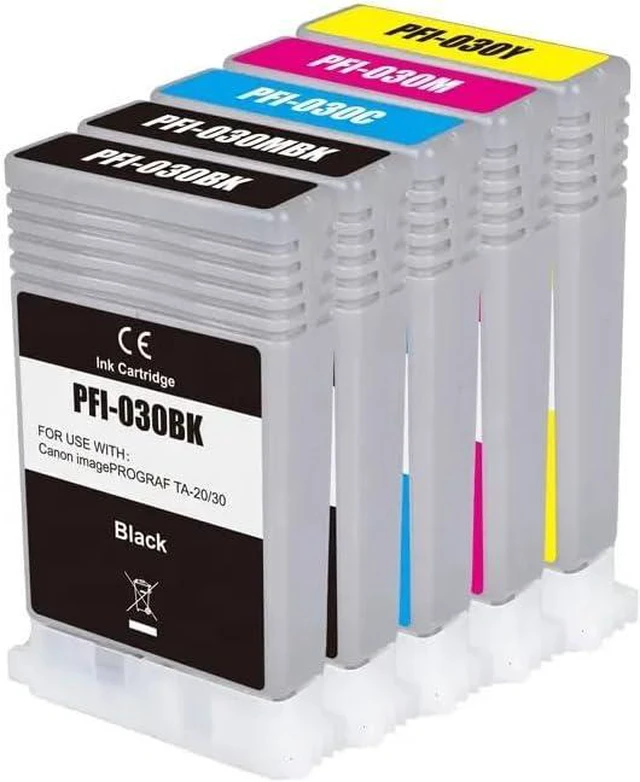 Alt view image 7 of 7 - Compatible Pigment Ink Cartridge Replacement for Canon PFI030 PFI-030 PFI-030MBK PFI-030BK PFI-030C PFI-030M PFI-030Y ImagePrograf TA-20 ImagePrograf TA-30 (5-Pack CMYBKBK)
