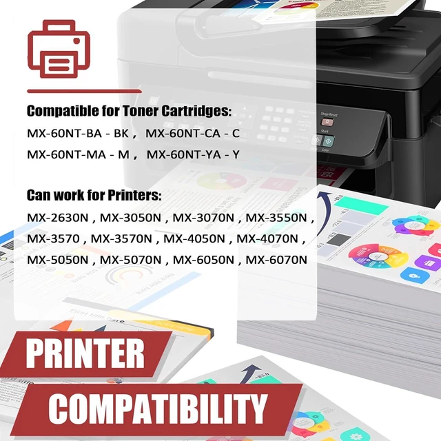Alt view image 2 of 7 - MX-60NT Toner Cartridges Compatible for Sharp MX-60NTBA MX-60NTCA MX-60NTMA MX-60NTYA Toner Cartridge Work for Sharp MX-2630 3050 3070 3550 3570 4050 4070 Printers 1 Yellow Pack