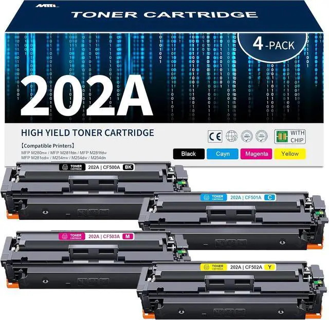 Main image of 202A Toner Cartridges 4 Pack Black Cyan Yellow Magenta M281fdw Toner Replacement for HP 202A 202X CF500A CF501A CF502A CF503A Color Pro M254dw; MFP M281cdw Printer Toner