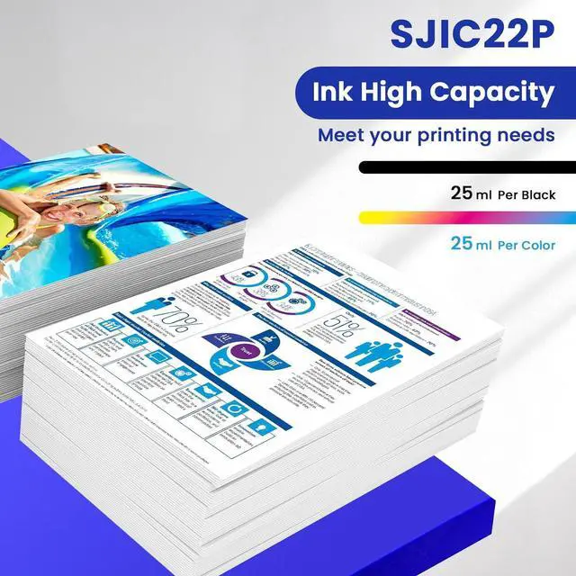 Alt view image 5 of 7 - Remanufactured 4 Pack SJIC22P Ink Cartridge with Chip Replacement for SJIC22P C33S020577 C33S020581 C33S020582 C33S020583 Ink for ColorWorks TM-C3500 TM-C3510 TM-C3520 Printer Ink, 4-Pack TM-C3500 Ink