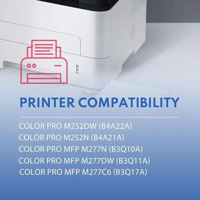 Alt view image 2 of 7 - 4 Pack 201A Toner Cartridge Set with Chip Replacement for Color Pro M252dw Pro M252n Pro MFP M277n Pro MFP M277dw Pro MFP M277c6 Pro MFP M274n Black Yellow Cyan Magenta