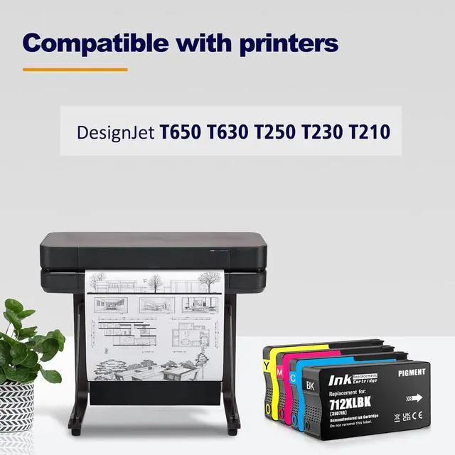 Alt view image 3 of 6 - 712 712XL 712 XL Ink Cartridges Replacement for DesignJet T650 T630 T250 T230 T210 Studio Plotter Printer (4-Pack, 80-ml Black, 29-ml Cyan/Magenta/Yellow)